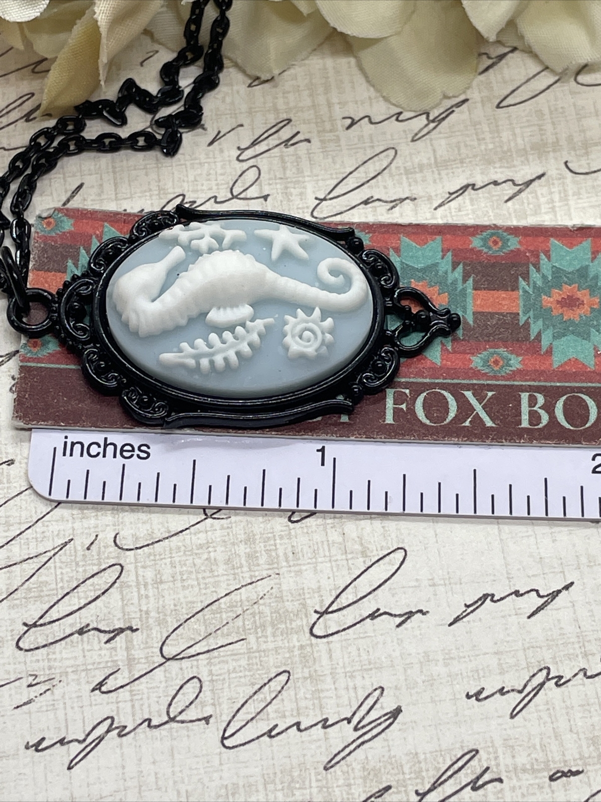 Cameo Necklace Seahorse Sea Horse Fish Prom Nautical Wedding black Heart Star