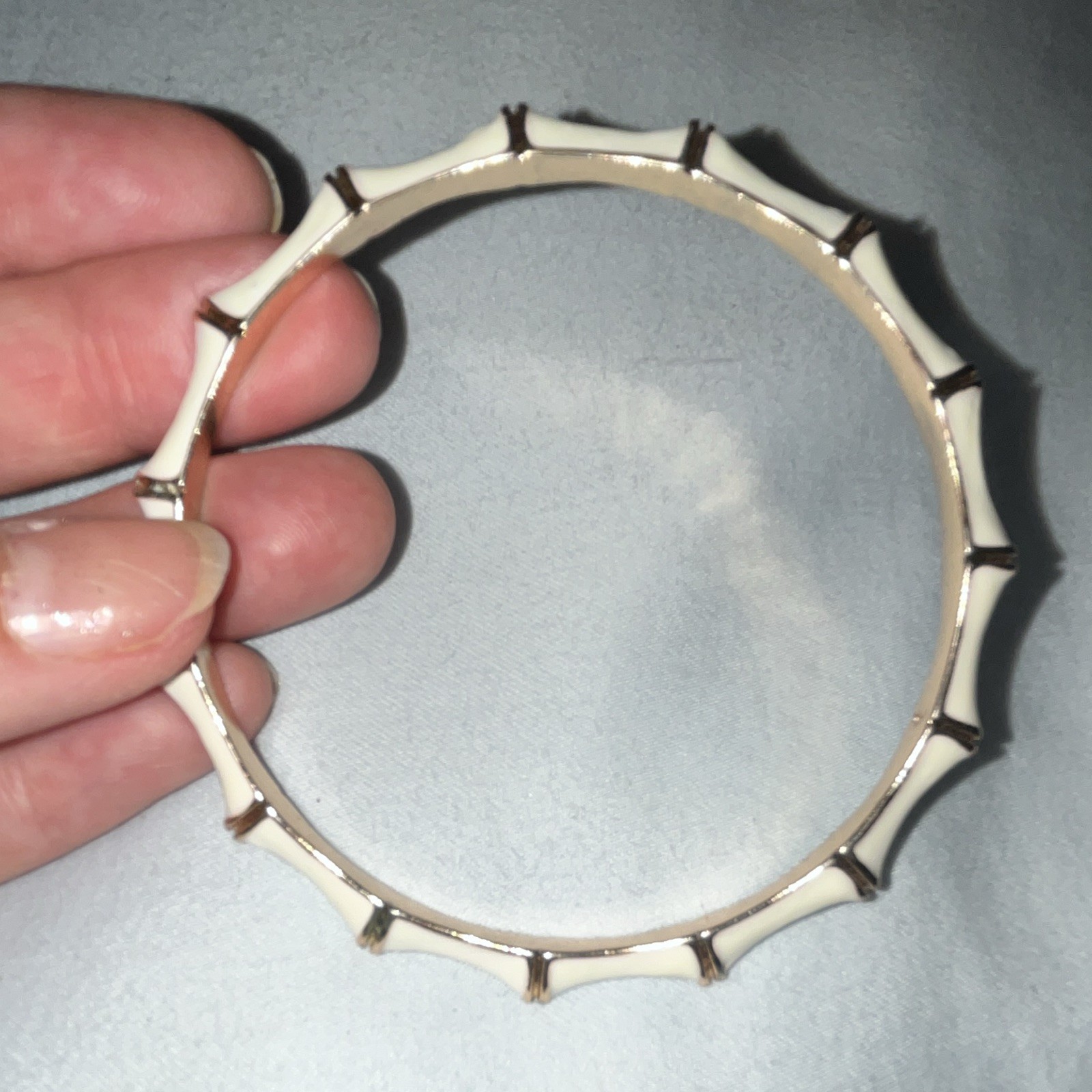 Stella & Dot Julep Enamel Bamboo Bracelet Bangle Cream Gold Tone