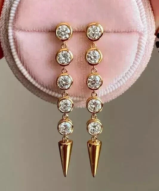 3Ct Round Cut Lab-Created Diamond Drop & Dangle Earrings 14k Yellow Gold Plated