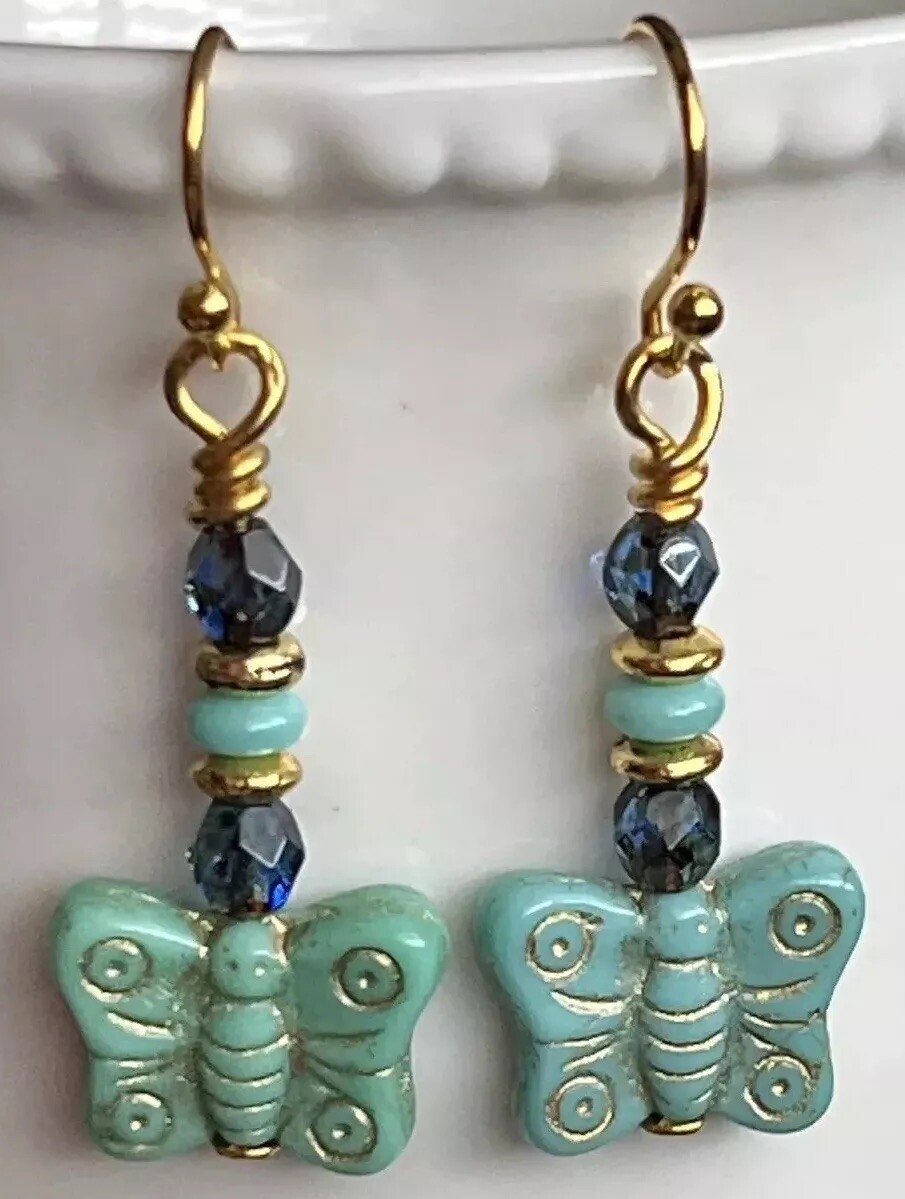 Etched Gold Dangle Butterfly Earrings. Love. Summer. Nature.