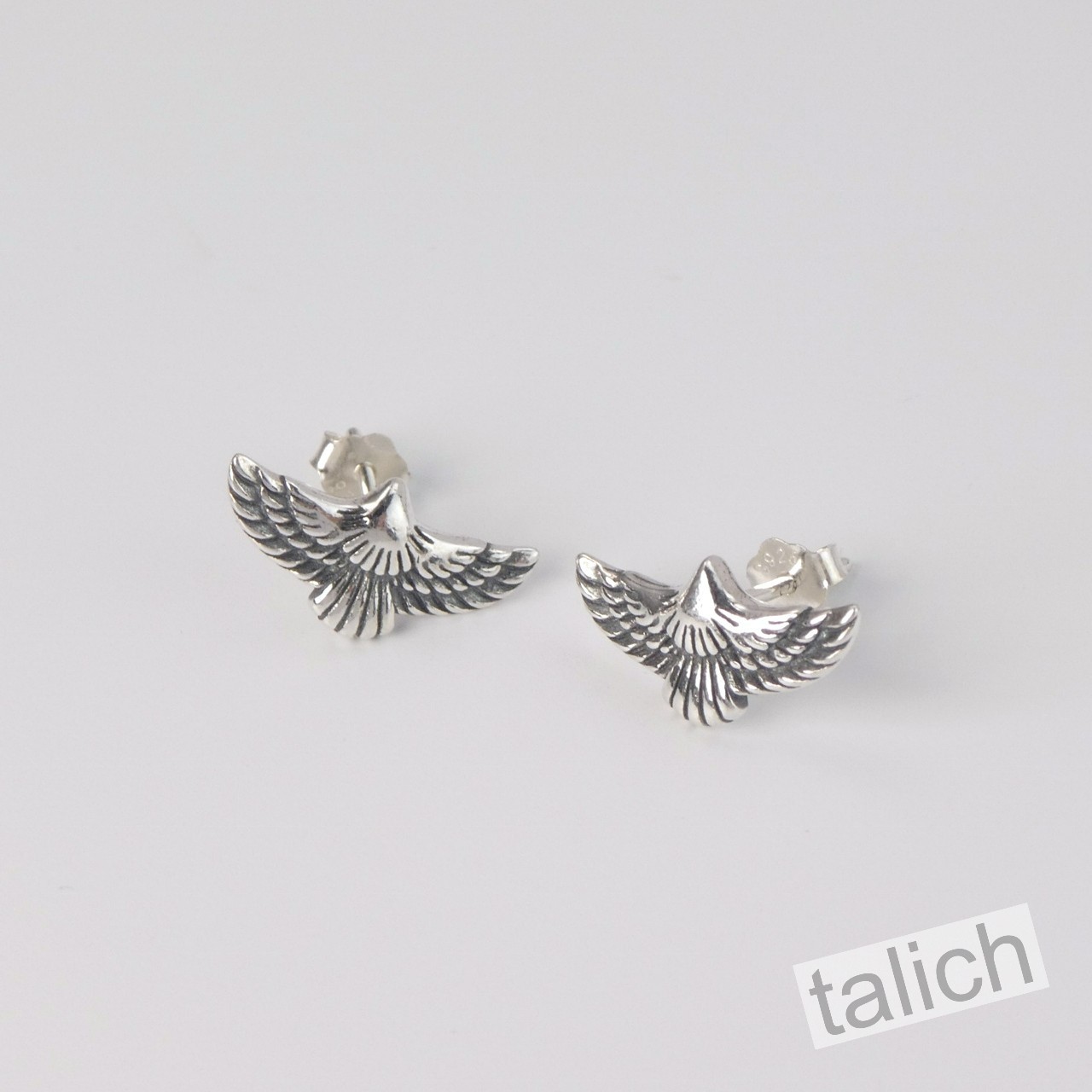 Shiny 925 Sterling Silver Open Wing Eagle Small Stud Earrings Boho Unique Gift
