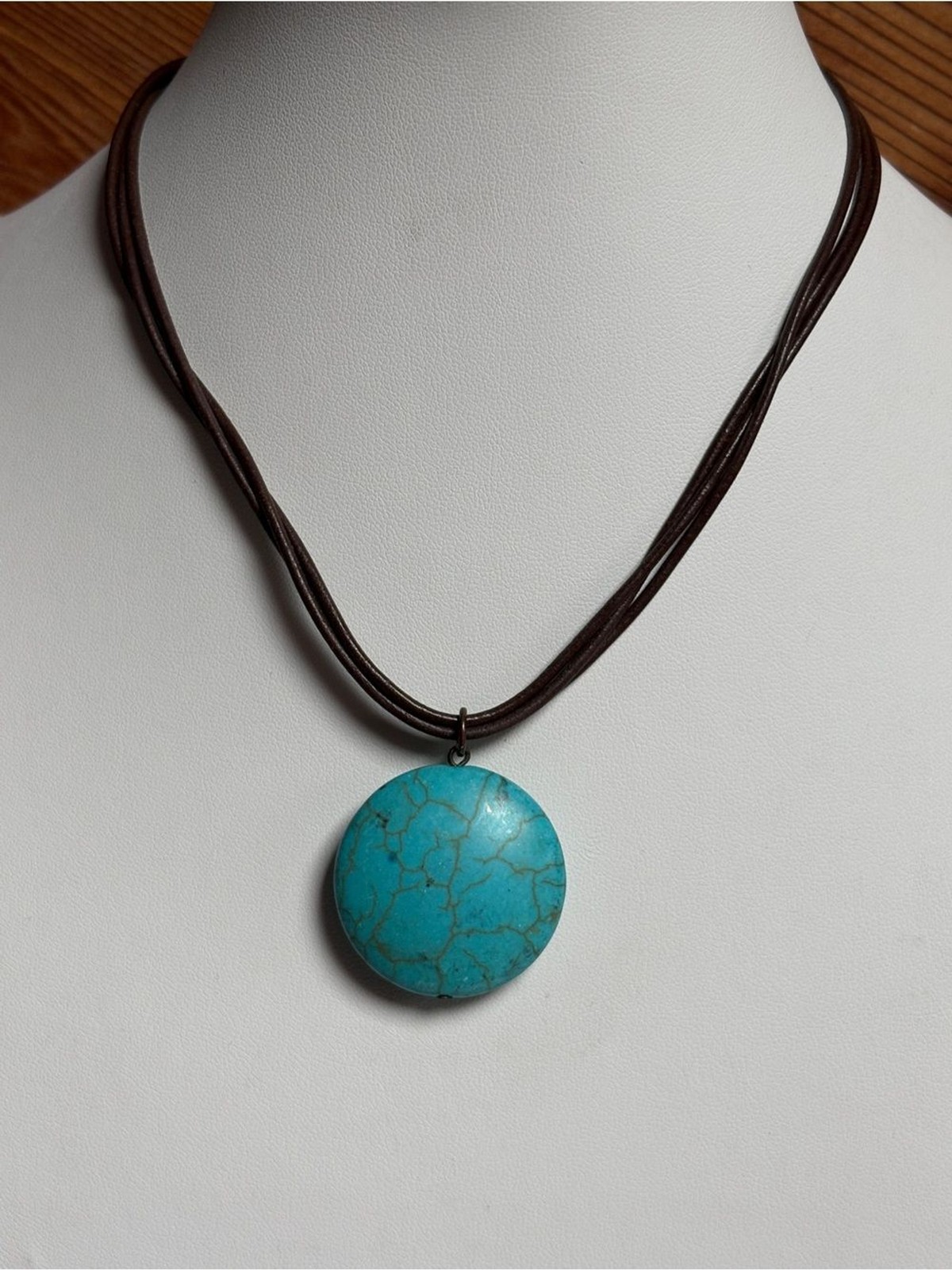 Athens Protasis Bobo Necklace with Round Turquoise Pendant Made in Athens