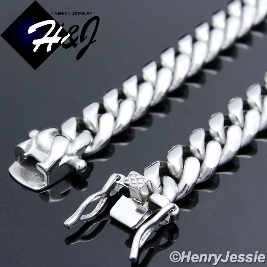 7.5-11″MEN Stainless Steel 7/10/12/14mm Silver Miami Cuban Curb Chain Bracelet