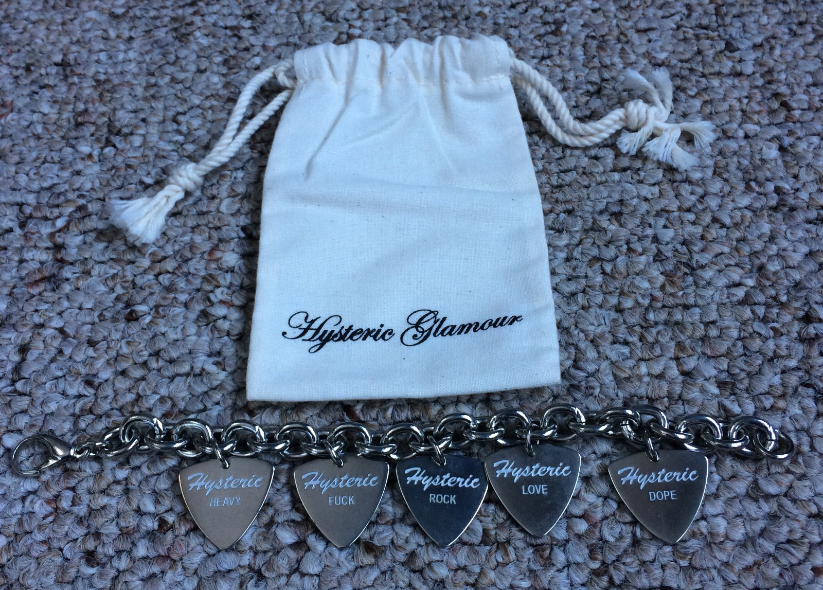 Hysteric Glamour Guitar Pick Charm Bracelet + Bag