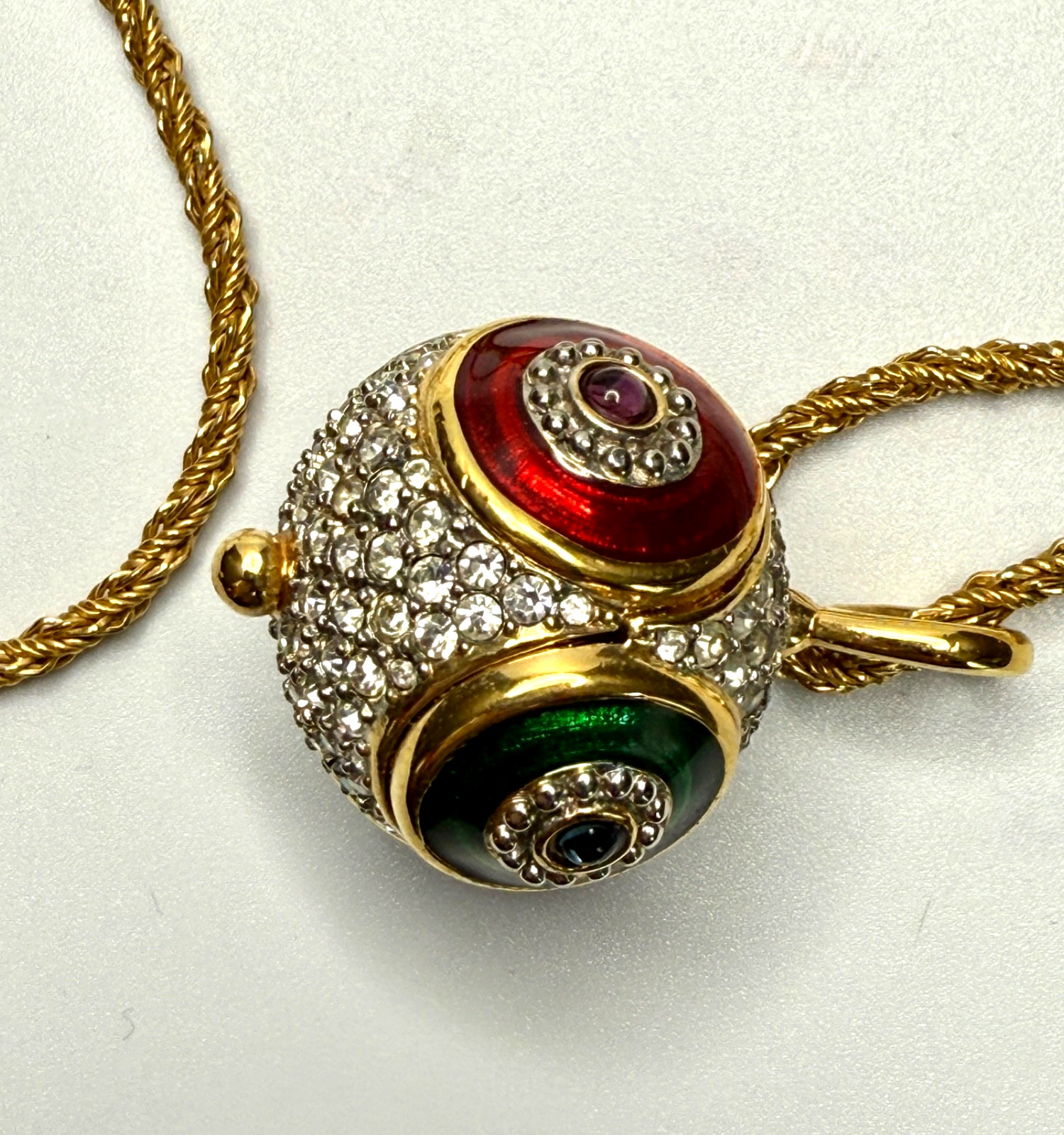 Vintage Branded Swarovski Enamel & Pavé Crystal Orb Pendant Necklace