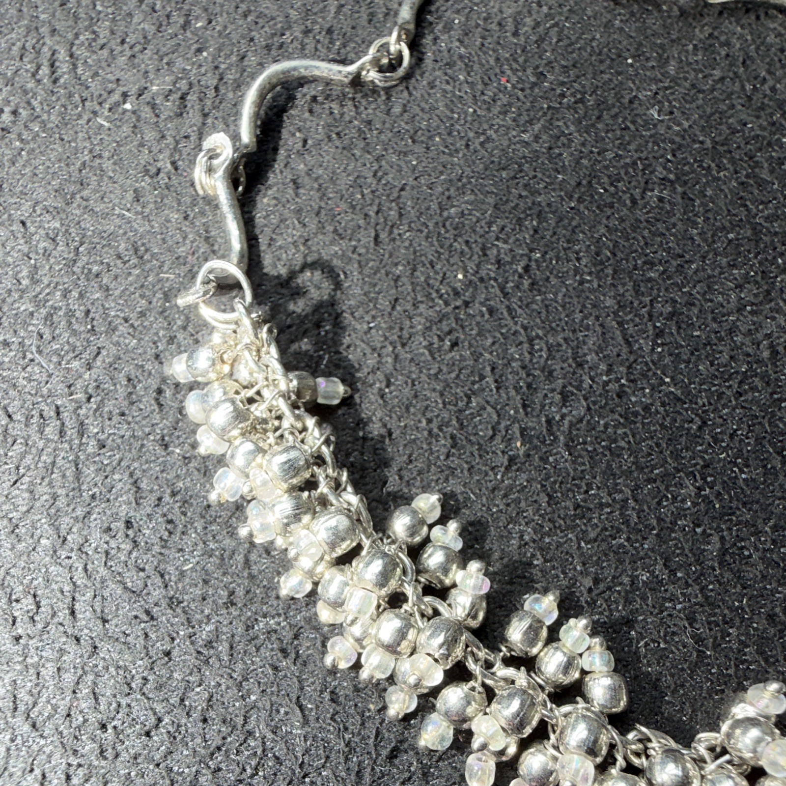 Silver-Tone Bar Link Chain Beaded Bracelet Clear Crystal Beads Hook Clasp