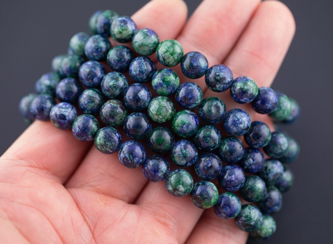 6mm Azurite Stone Bead Bracelet