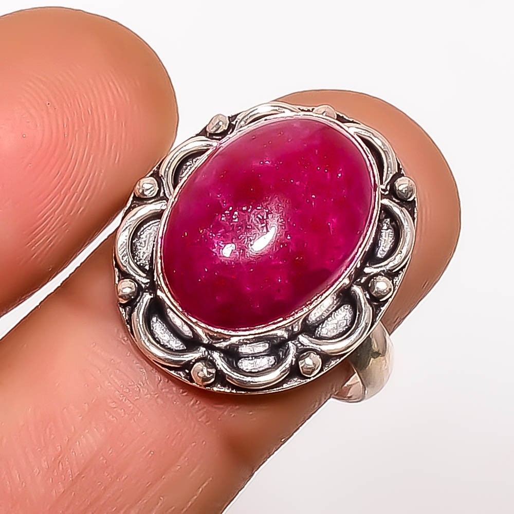 Ruby (Lab-Created) Gemstone 925 Silver Plated Ring s.8.5 TR7533-26