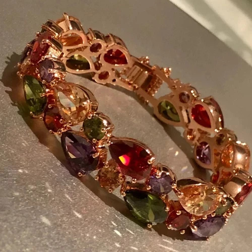 18k Rose Gold Filled Multicolor Tennis Bracelet made Simulated Diamond 7 inch