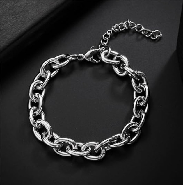 Stainless Steel Cable Chain Link Chunky Bracelets Unisex Adults Adjustable 10mm