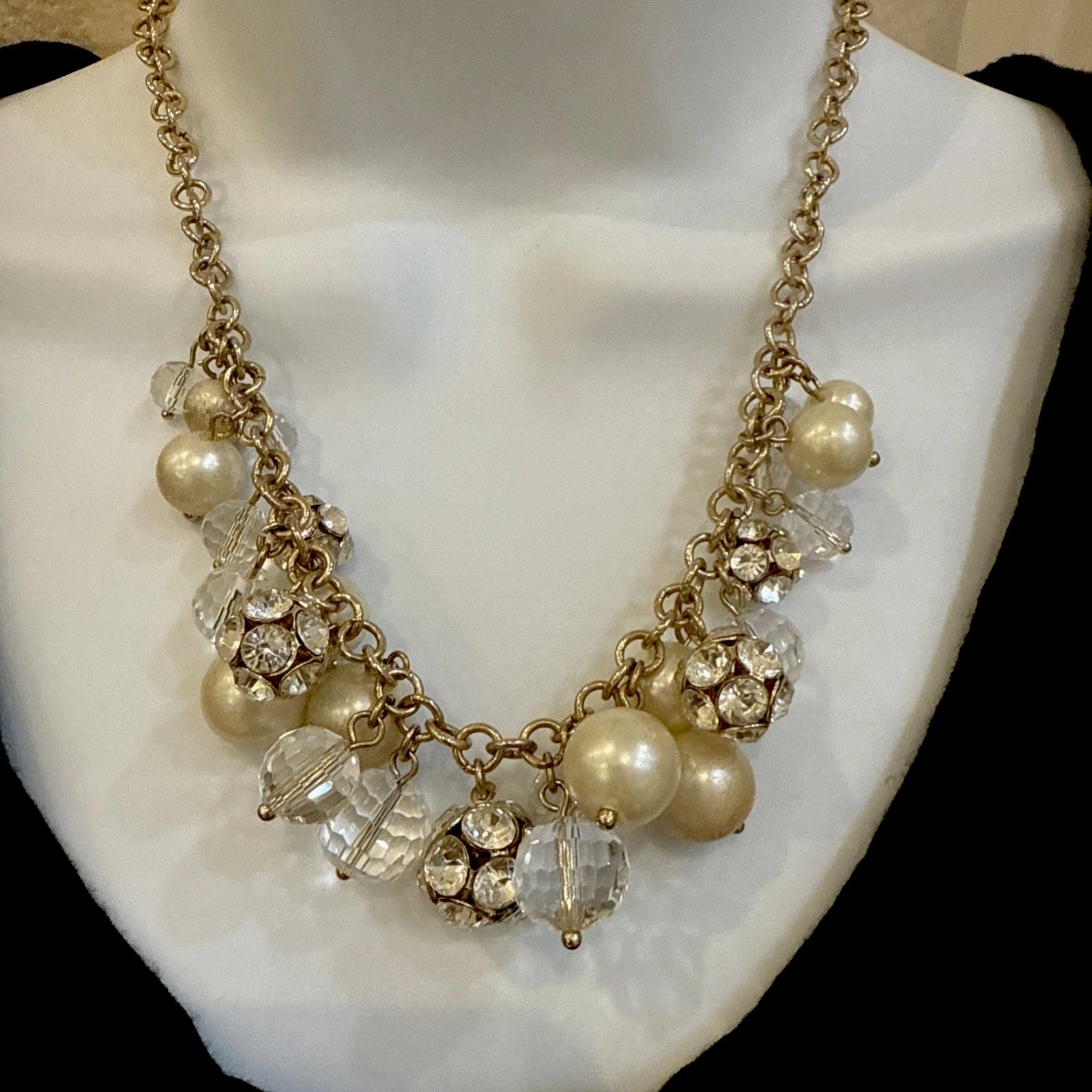 Dana Buchman Gold Tone Faux Crystals & Pearls 19″ Statement Adjustable Necklace