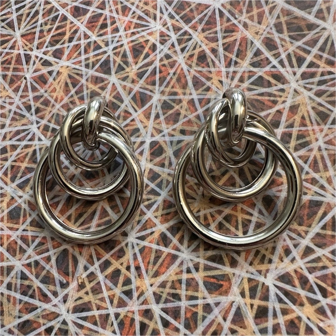 Silver Tone Multi Double Hoop Round Dangle Drop Clip-On Earrings