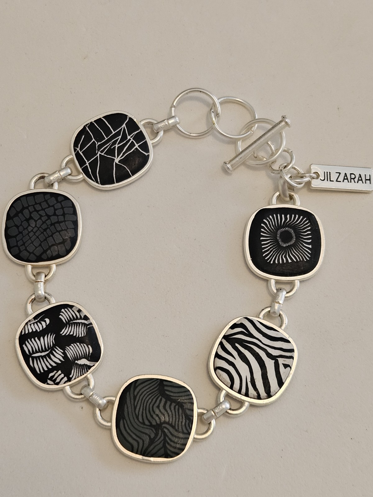 JILZARAH Silvertone Black White Paneled BRACELET