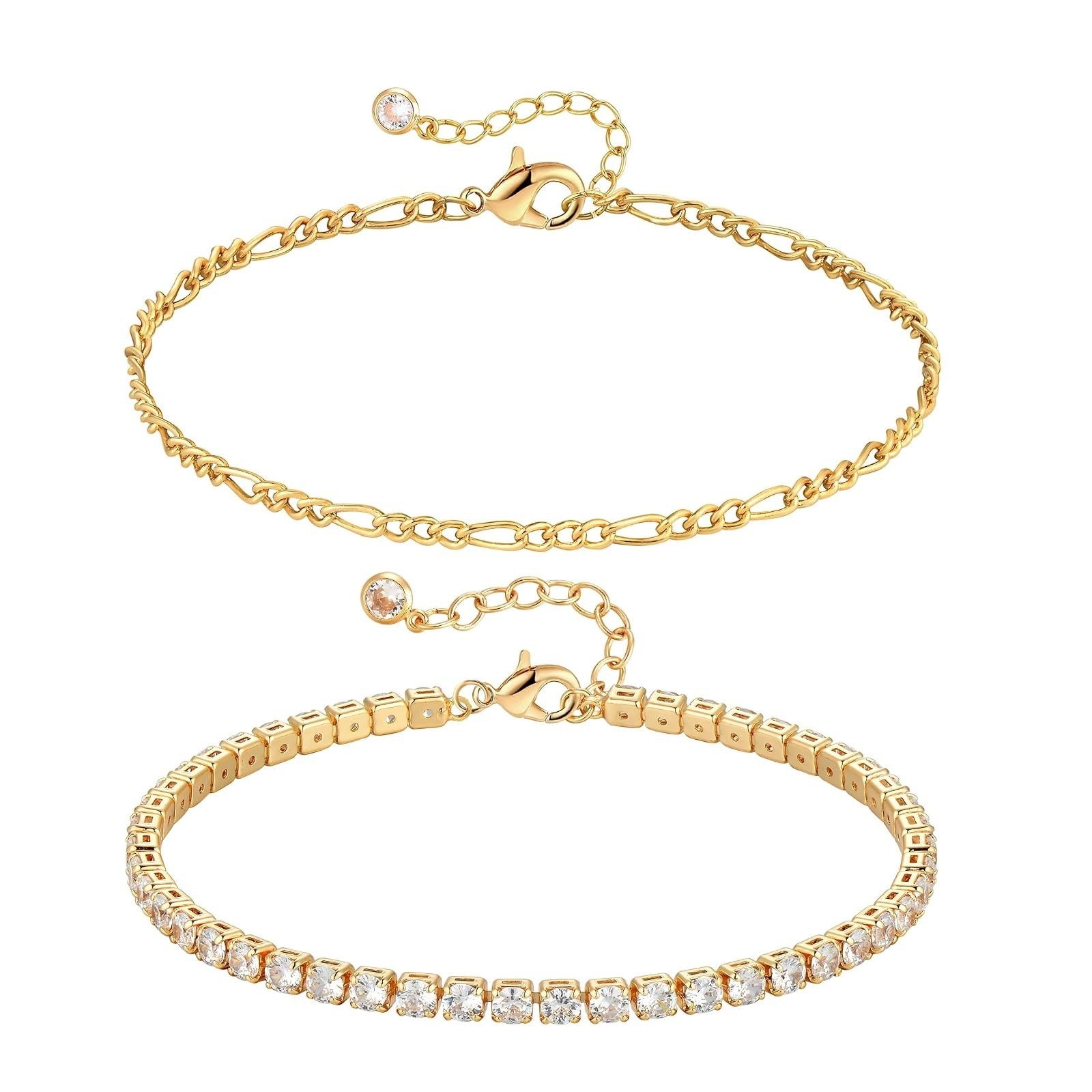14K Gold Filled Layered Bracelets Set for Women – Trendy Minimalist Jewelry