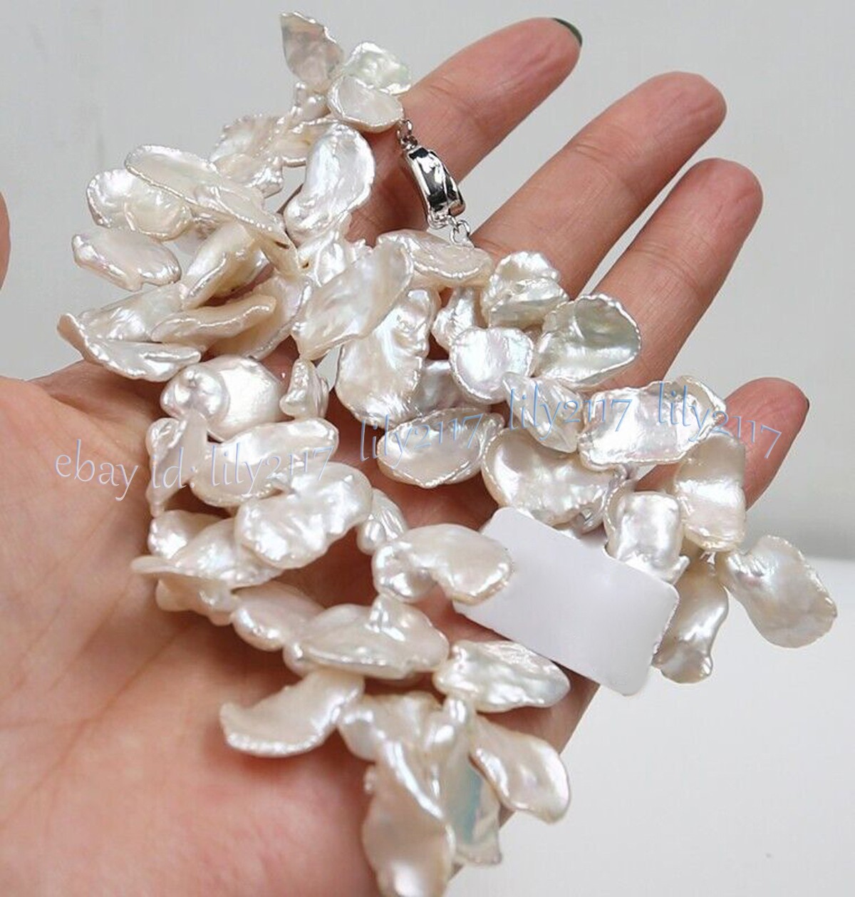 Rare 15-20mm Real Natural Luster White Flat Coin Baroque Pearl Necklace 18 inch