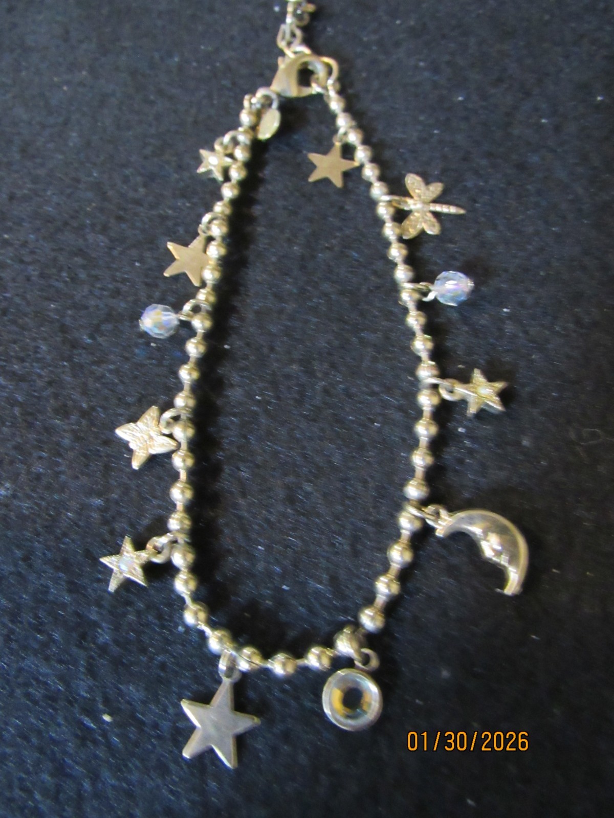 KIRKS FOLLY GOLD TONE CELESTIAL MOON & STARS ANKLE BRACELET 9-10″