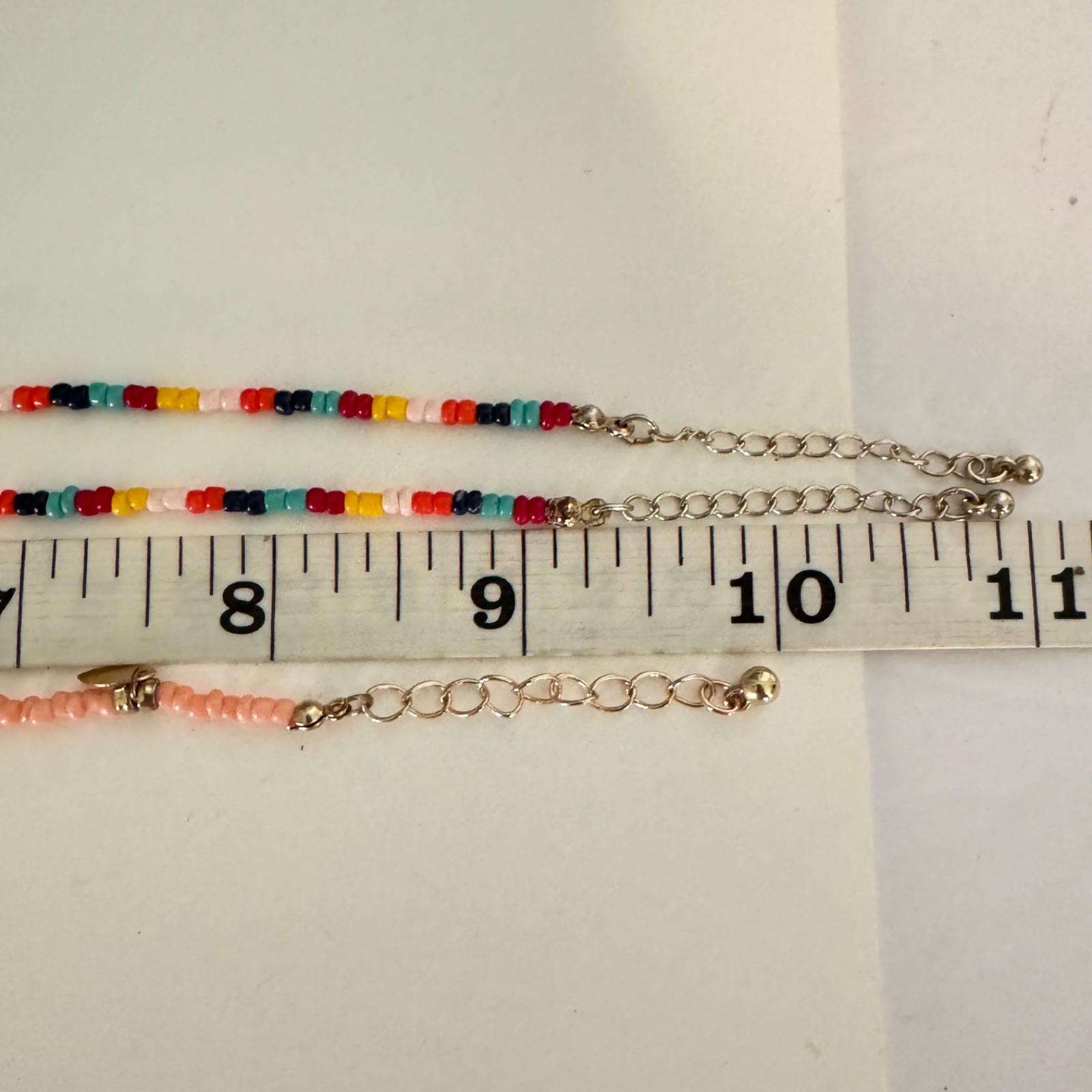 Boho Seed Bead Anklet Set (3pc) Gold Leaf Charm Multicolor Layered Beach Jewelry