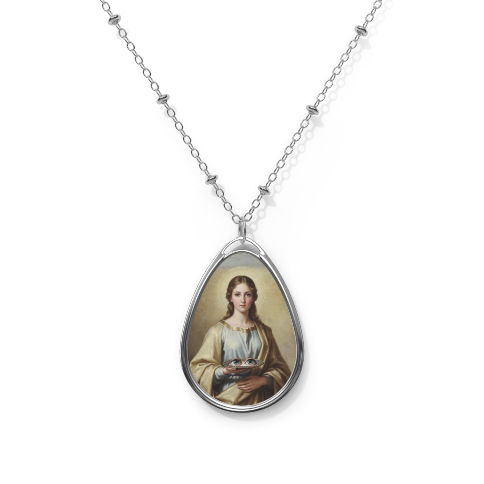 Saint Lucy, Oval Pendant Necklace, Christian Gift