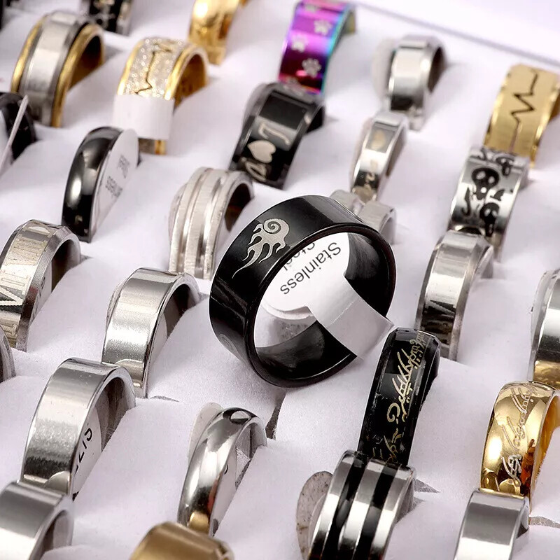 100PCS Stainless Steel Rings Bulk Lot Men’s Fashion Jewelry Ring Wholesale Mixed