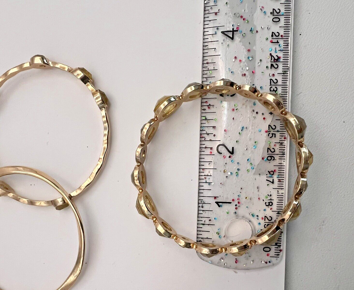 Set of 3 Bangle Bracelets Gold Tone Fashion Jewelry Open Back Rhinestones