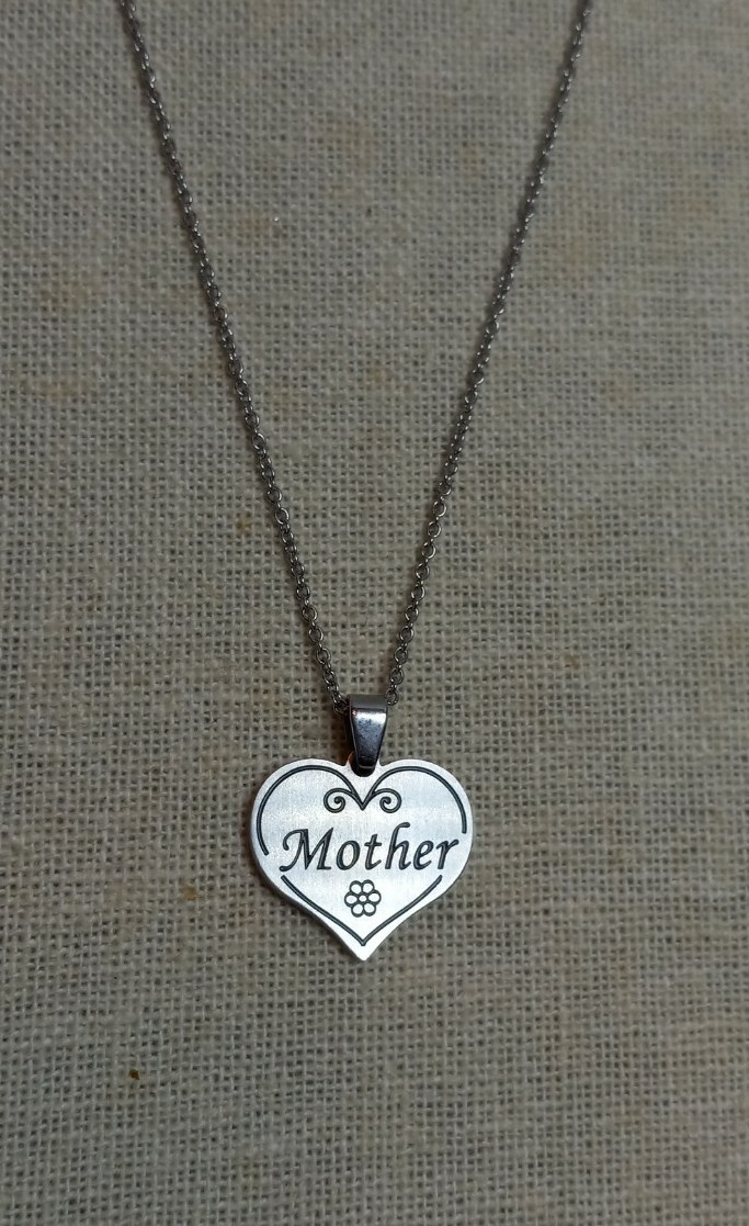JCM Engraved And Black Enameled Mother Heart Pendant Stainless Steel 18″ Reverse