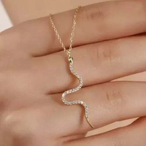 2.10Ct Round Cut Simulated Diamond Snake Shape Pendant In 14k Yellow Gold Plated