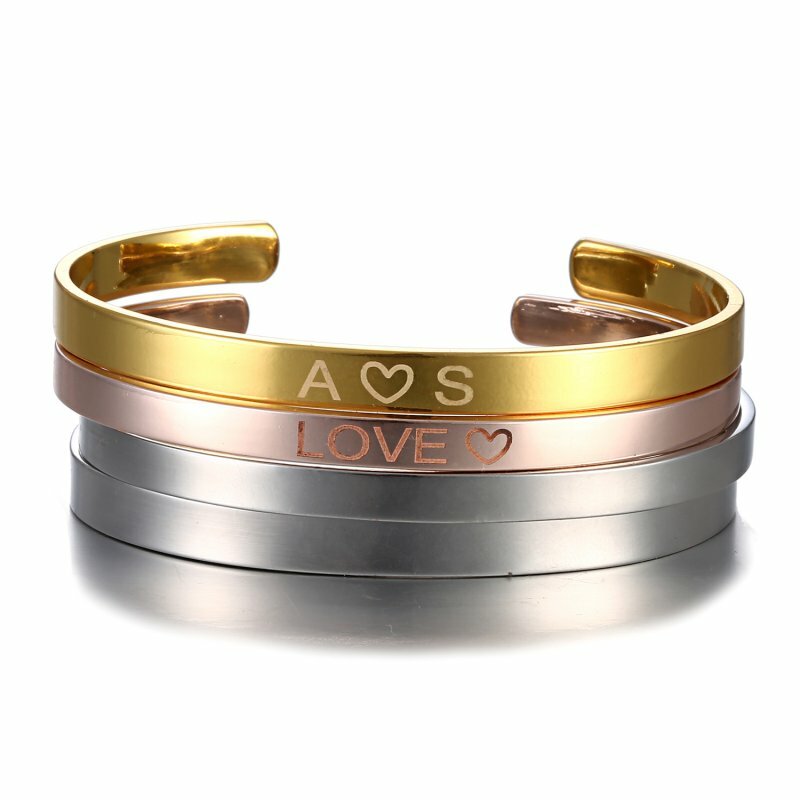 Free Engrave Personalized Stainless Steel Bracelet Custom Date Name Cuff Gifts