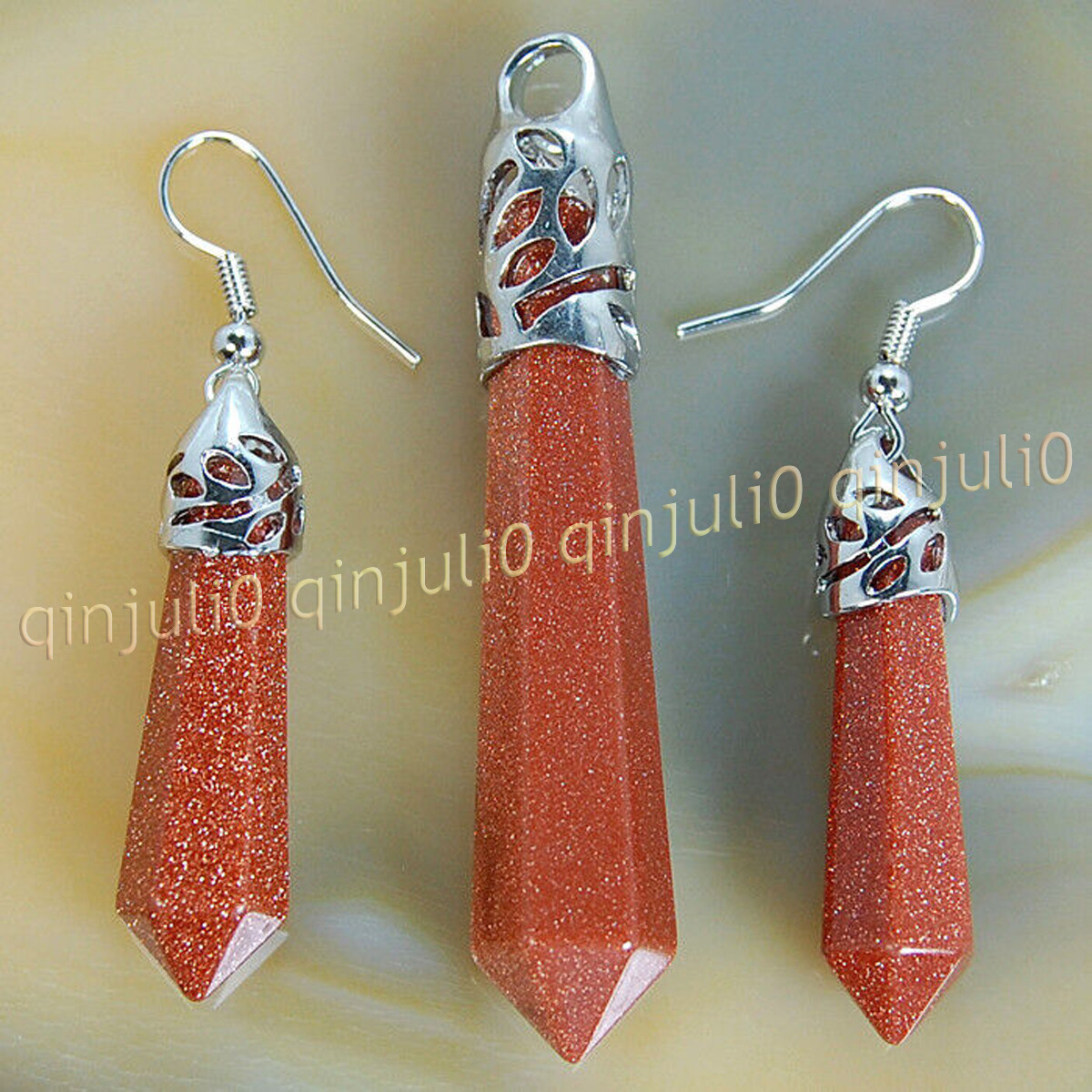 1 Set Natural Gemstones Hexagonal Pointed Reiki Chakra Pendant Earrings Jewelry