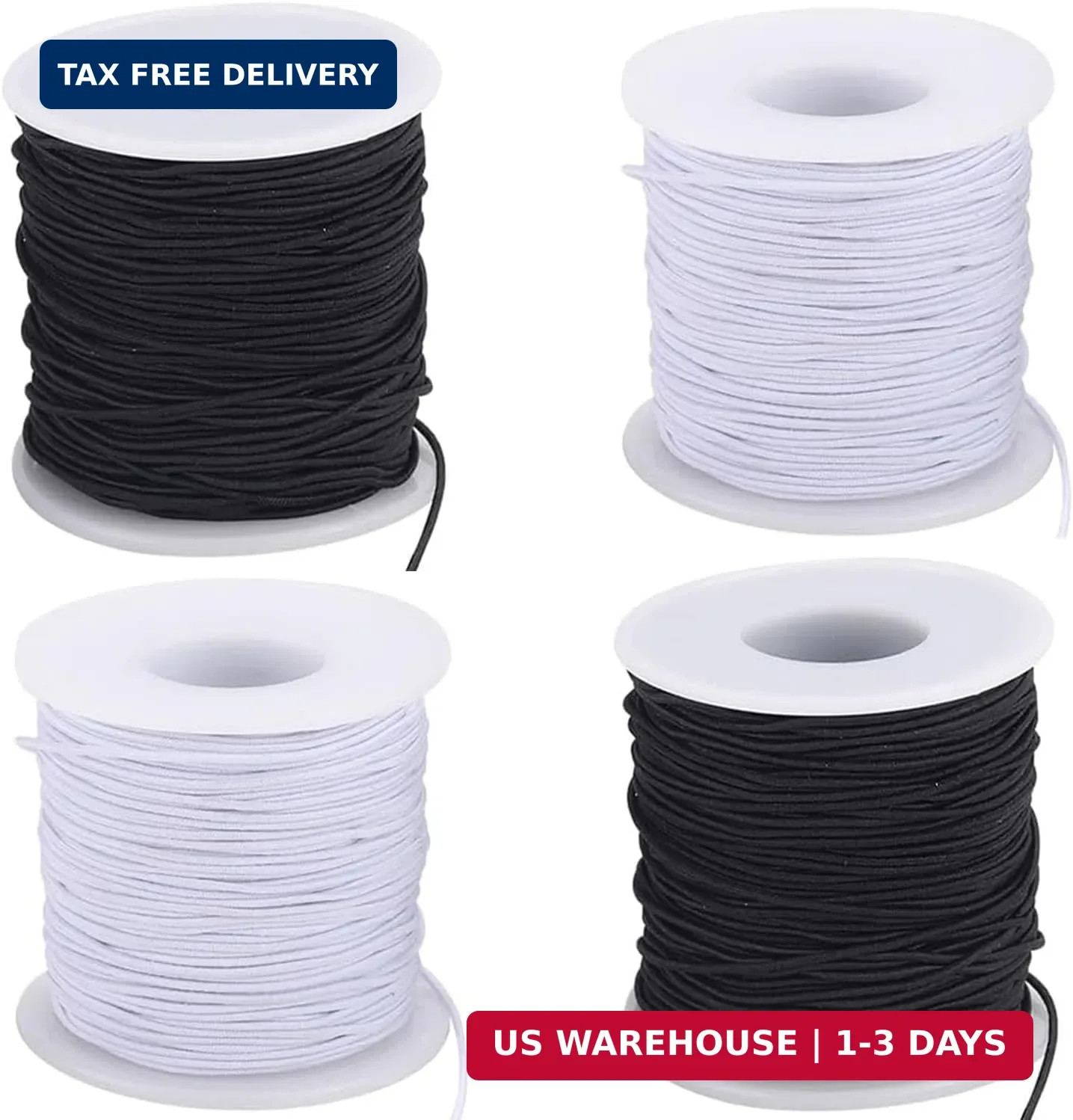 Elastic String for Bracelets, 4 Rolls Black and White Black,