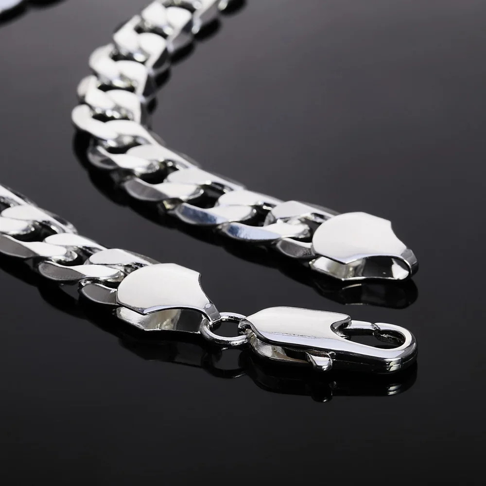 925 sterling Silver necklace for men classic 12MM chain 18-30 inch fine Fashion