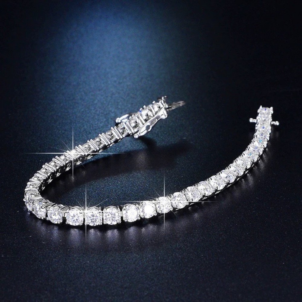 Women’s Solid 925 Sterling Silver 4mm Round Cut Clear CZ Tennis Chain Bracelet