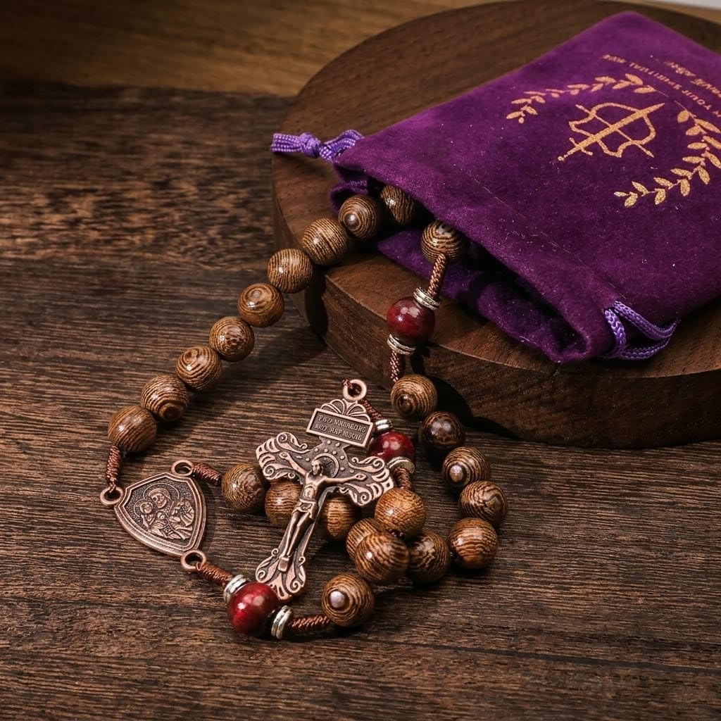 St. Joseph Wooden Rosary Beads, Handmade Catholic Rosary with Crucifix and Sa…