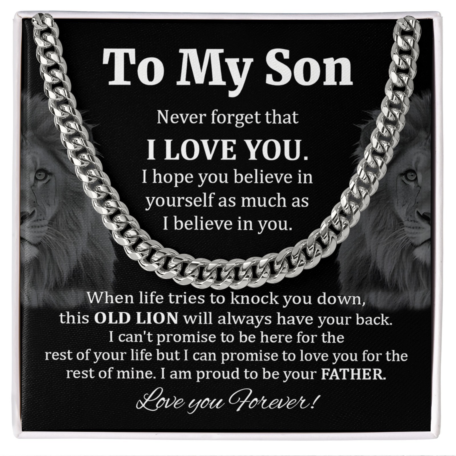To My Son Necklace Cuban Link Chain, Father Son Lion Birthday Gift Boys from Dad