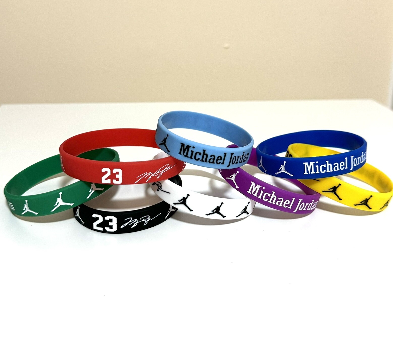 8 Pack of Michael Jordan Silicone Wristband Bracelets (One Size Fits Most)