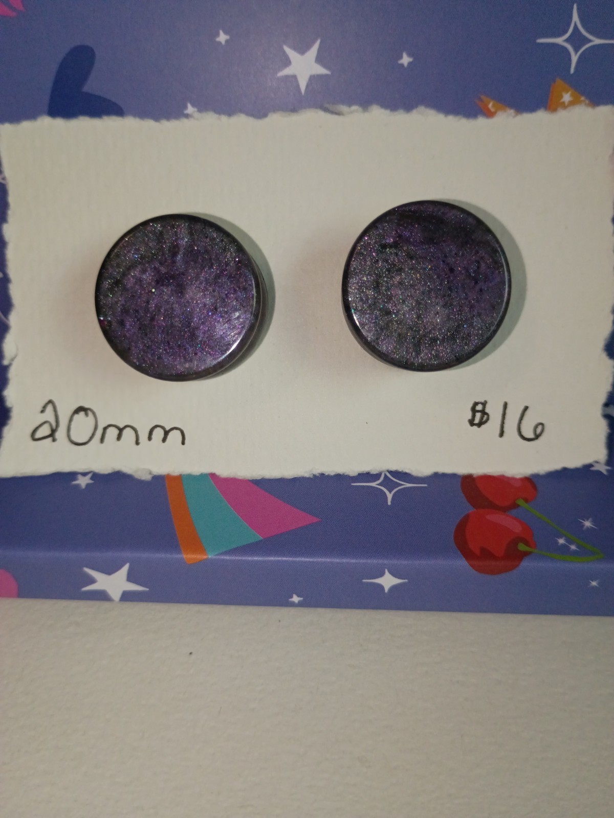 20mm Handmade Purple and Gray Mica Resin Ear Gauges | Shimmering Round Plugs