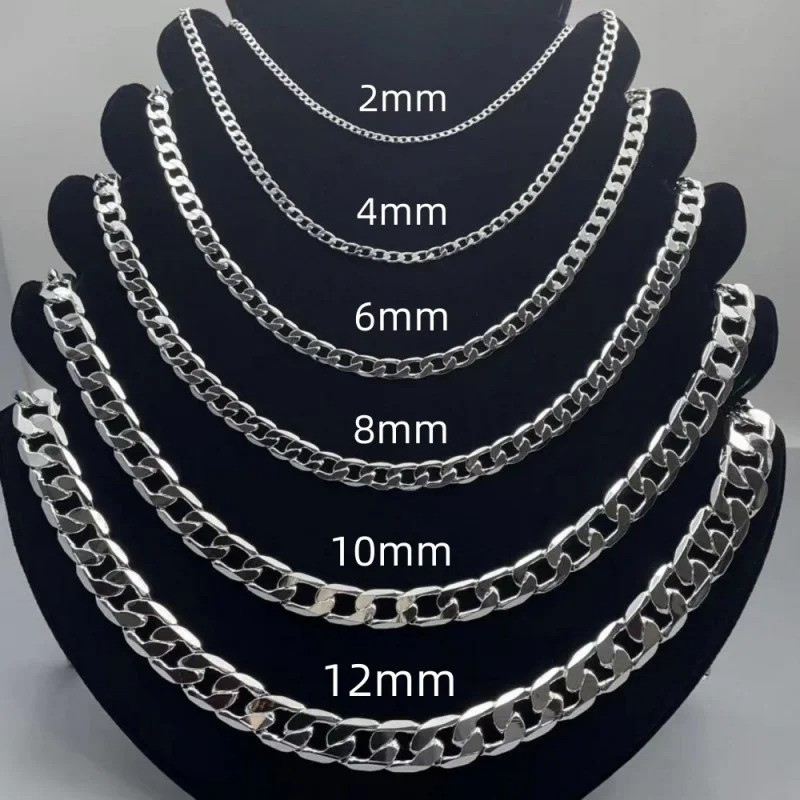925 Sterling Silver Chain Curb For Men&Women Necklace 2mm to 12mm / 16″ to 30″