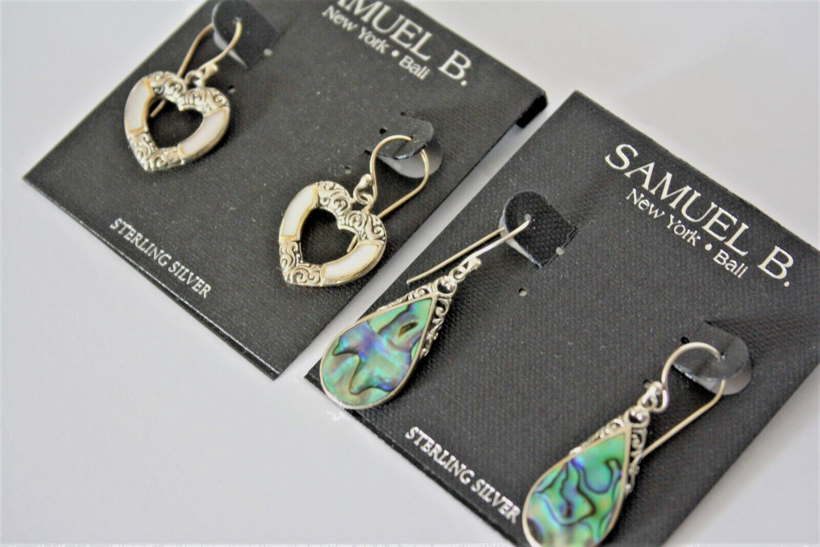 Samuel B Sterling silver Abalone Shell Dangle Hook set of Two earrings NWT
