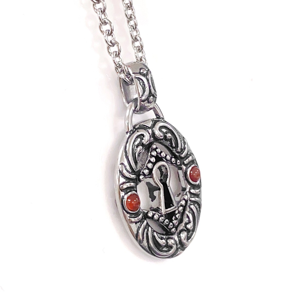 Keyhole necklace oval both side stainless steel pendant 4 Red Agate By Controse