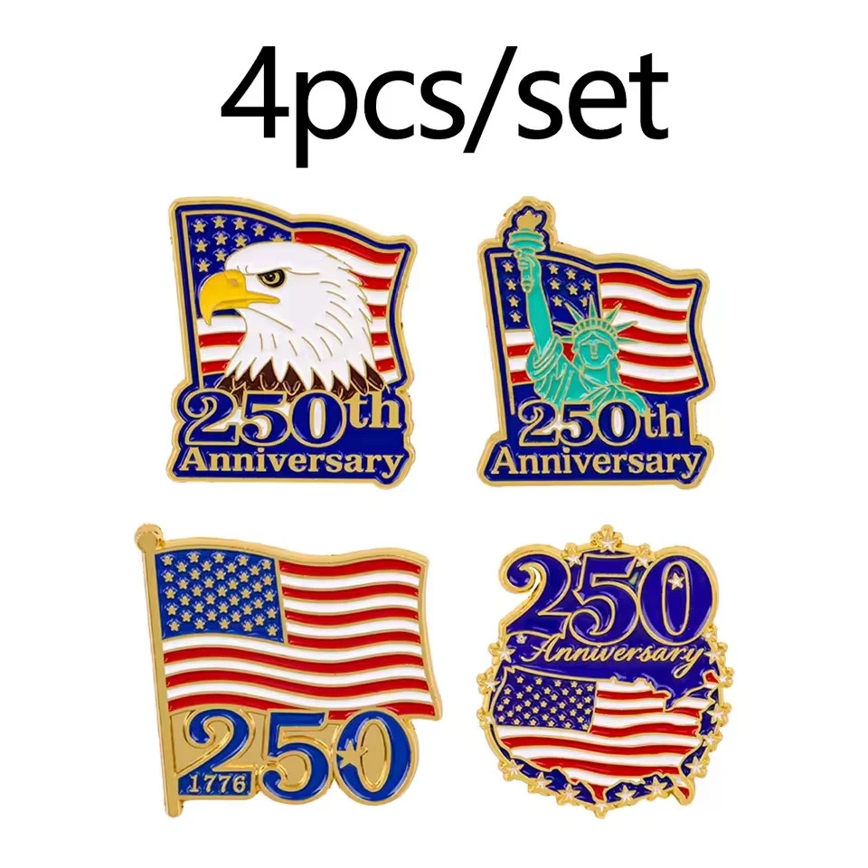 4 America 250Th Birthday Enamel Pins,250 Years Anniversary Metal Brooch pin