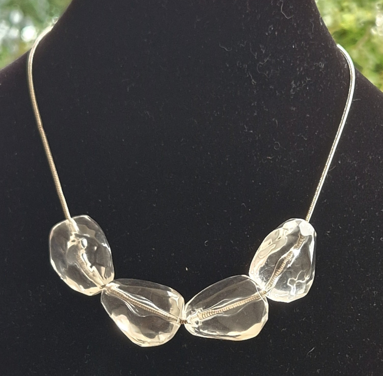 Statement Clear Faceted Bead Necklace | Silver Tone Snake Chain