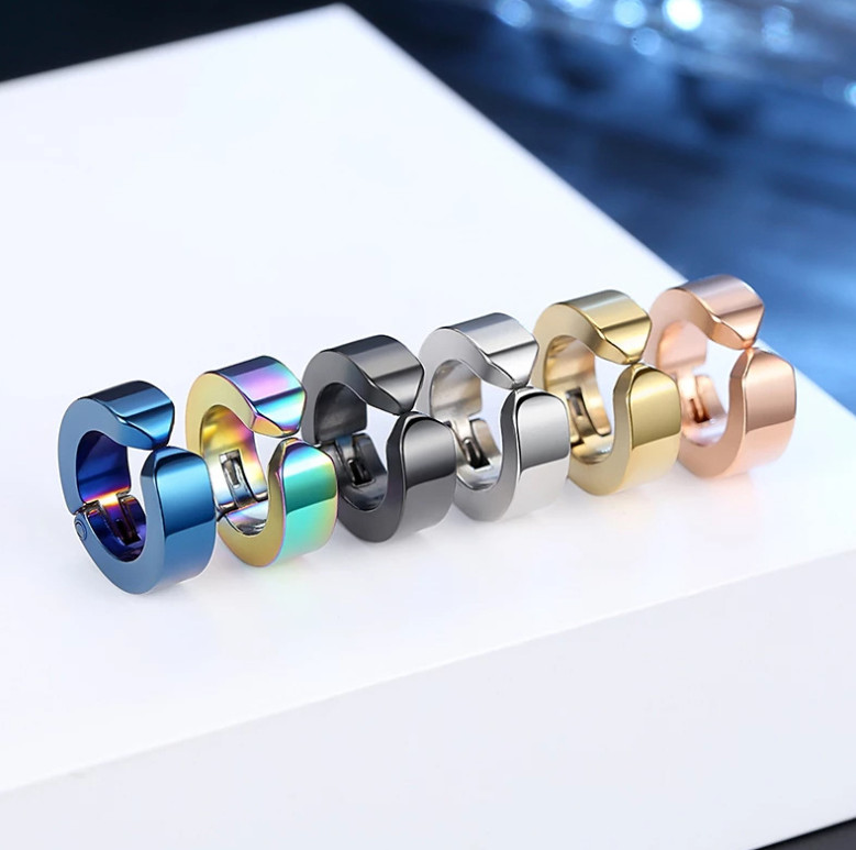 Non-Piercing Clip On Fake Men Women Ear Stud Cuff Hoop Earrings Stainless Steel