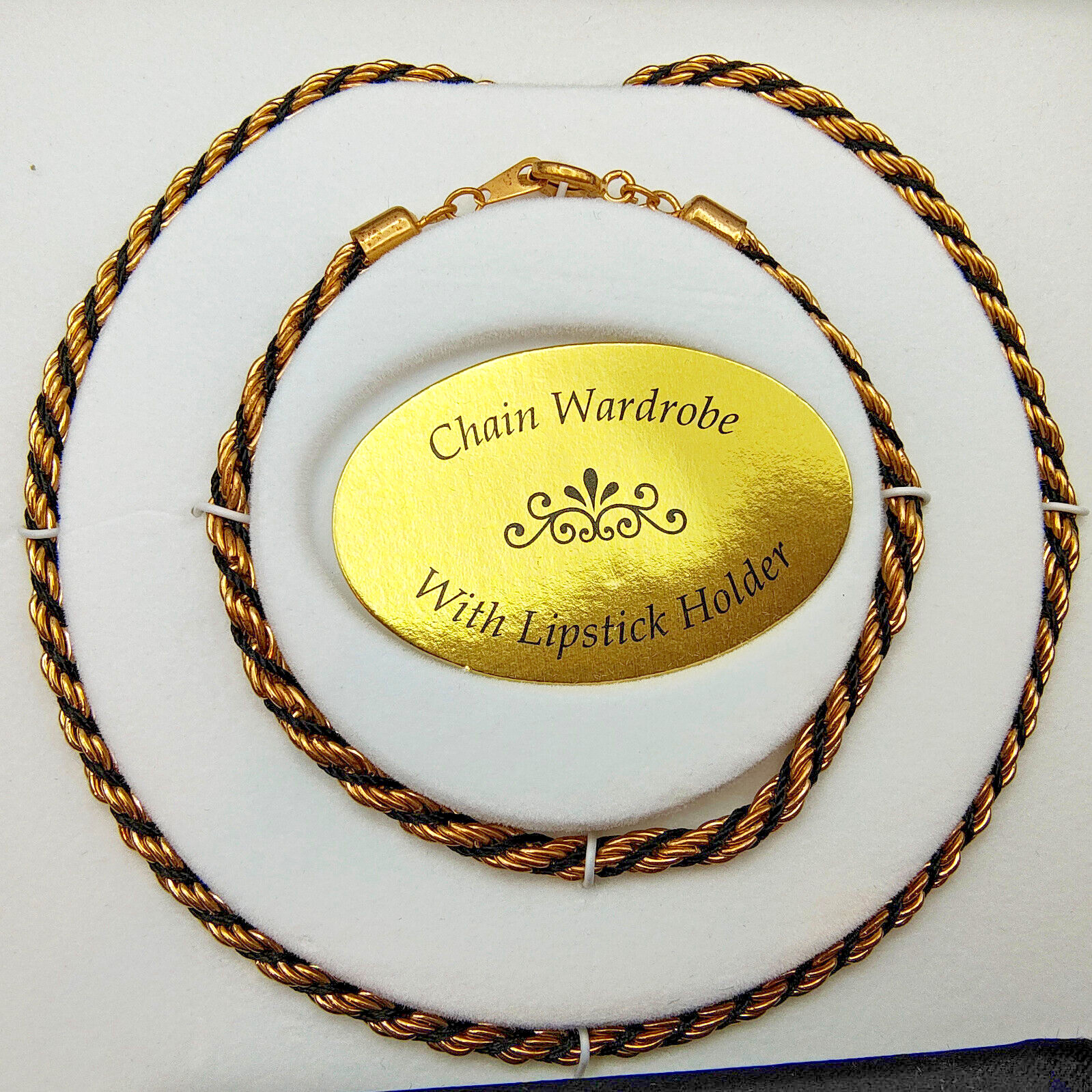 Vintage Chain Wardrobe Gift Set Gold Tone Necklace Bracelet Lipstick Holder