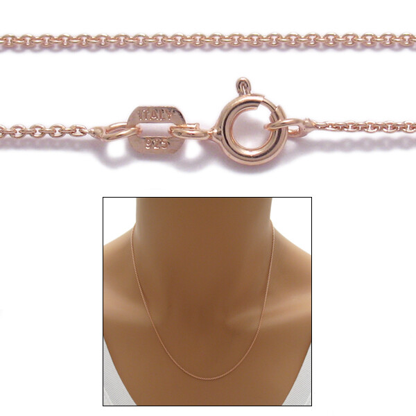 925 Sterling Silver Rose Gold Plated Rolo Chain Necklace 0.7mm 020