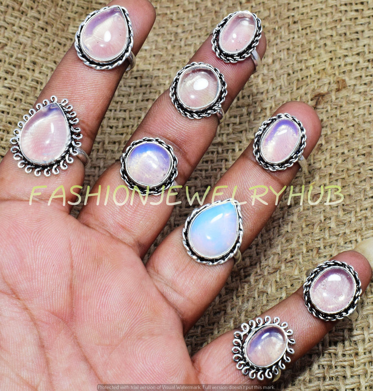Opalite Gemstone 5pcs Rings Lot 925 Silver Plated Jewelry FR-2107