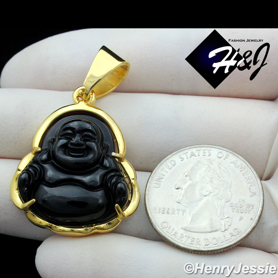 MEN WOMEN Stainless Steel Black Onyx Gold Plated Buddha Pendant*GP123