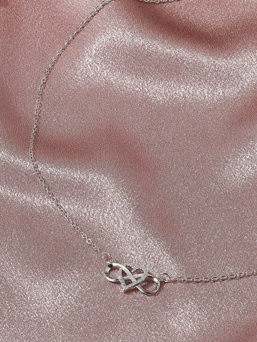 💥 New Infinity Heart Charm Necklace Rhinestones, Silver Tone Alloy