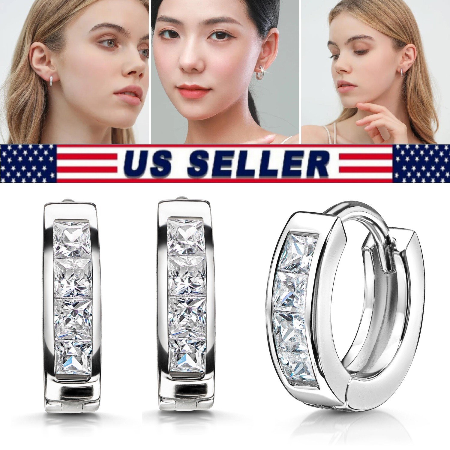 2x Sterling Silver Huggie Earrings for Women, Lightweight Jewelry for Daily Wear