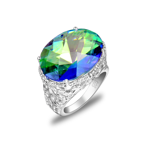 12 Pcs 1 Lot Xmas Wholesale Set Mixed Mystical Rainbow Topaz Gems Silver Rings
