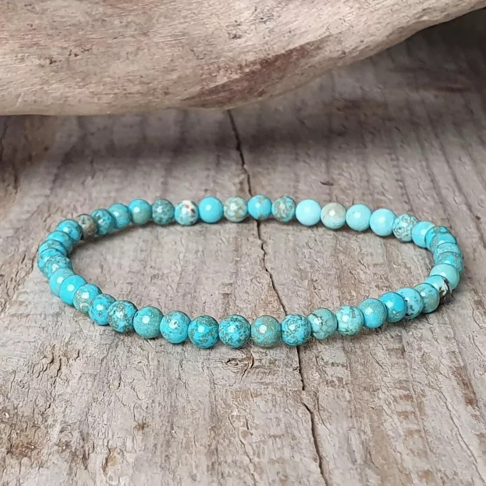 Dainty 4mm Genuine Turquoise Stretch Bracelet Minimalist Healing Crystal Stone