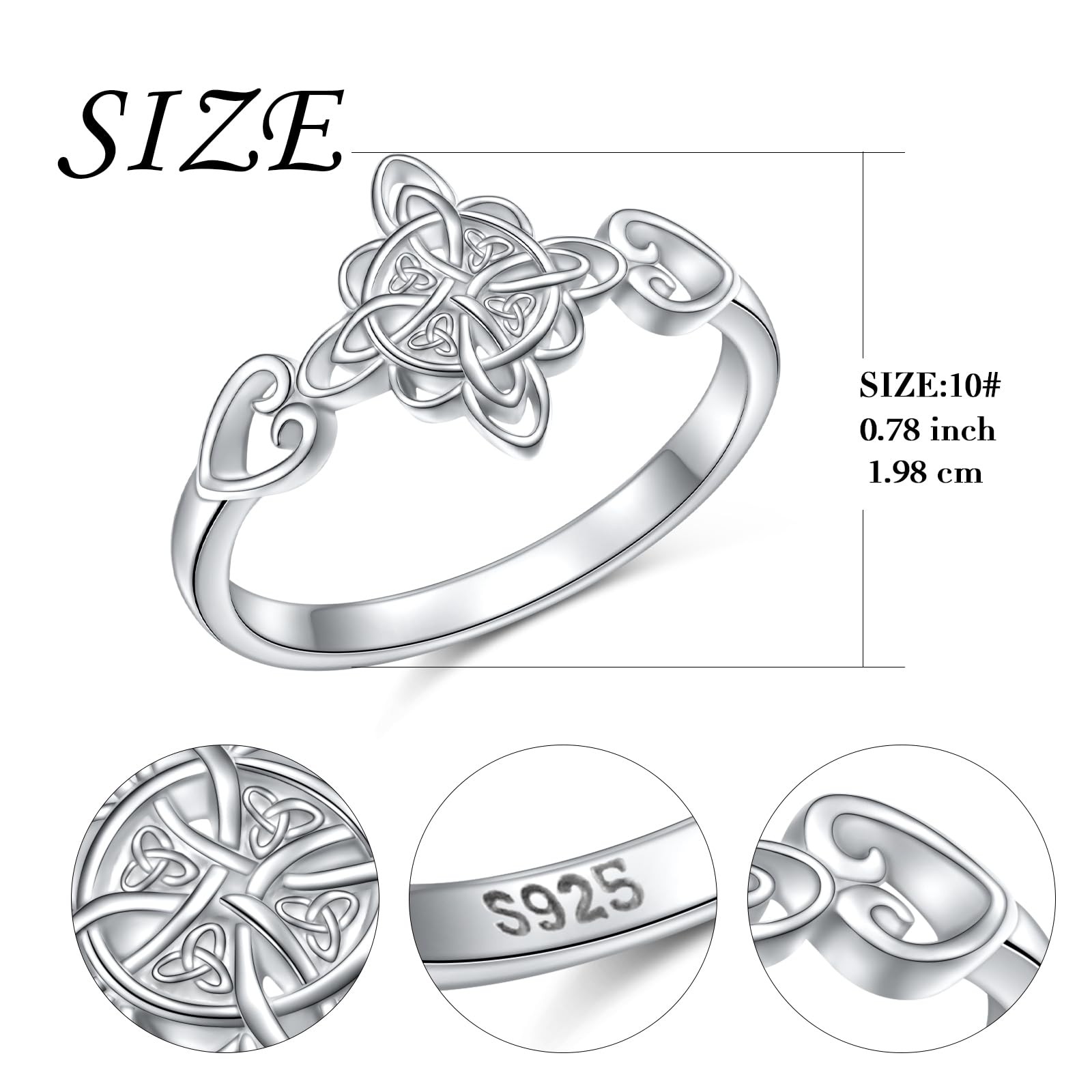 S925 Sterling Silver Ring Celtic Knot Heart Cross Eternity Band Stackable Wit…